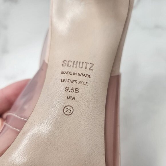 Schutz Eryka Barbie Pink Vinyl Leather Peep Toe High Heels Women's 9.5 - Picture 10 of 10